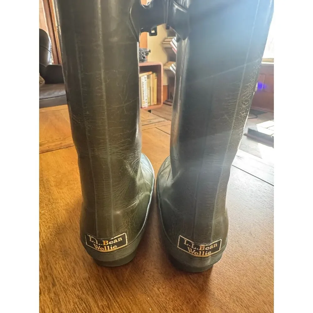 L.L. Bean Wellie Rain Boots Kids Size 3 Green Rubber